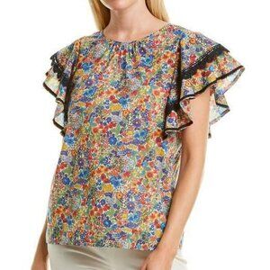 J Crew Liberty Fabric Margaret Annie Poplin Top Floral Cotton‎ Blouse Women XXS